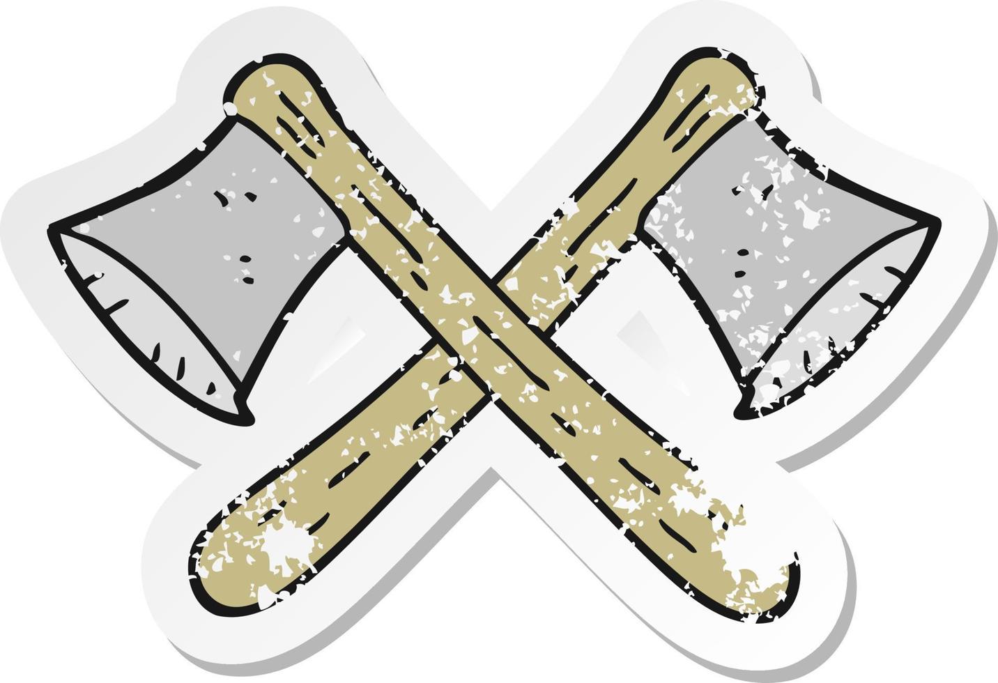 retro distressed sticker of a cartoon crossed axes vector