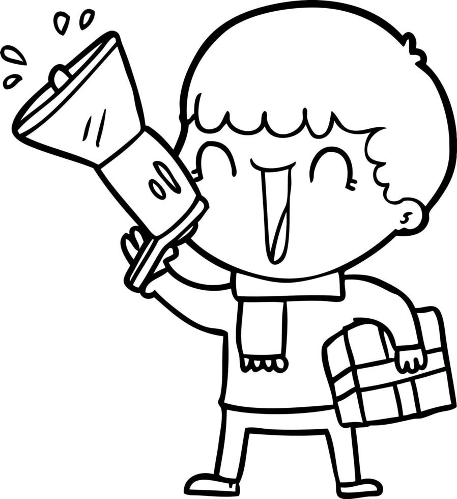 megaphone cartoon man with present vector