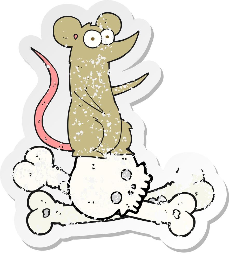 retro distressed sticker of a cartoon rat on bones vector