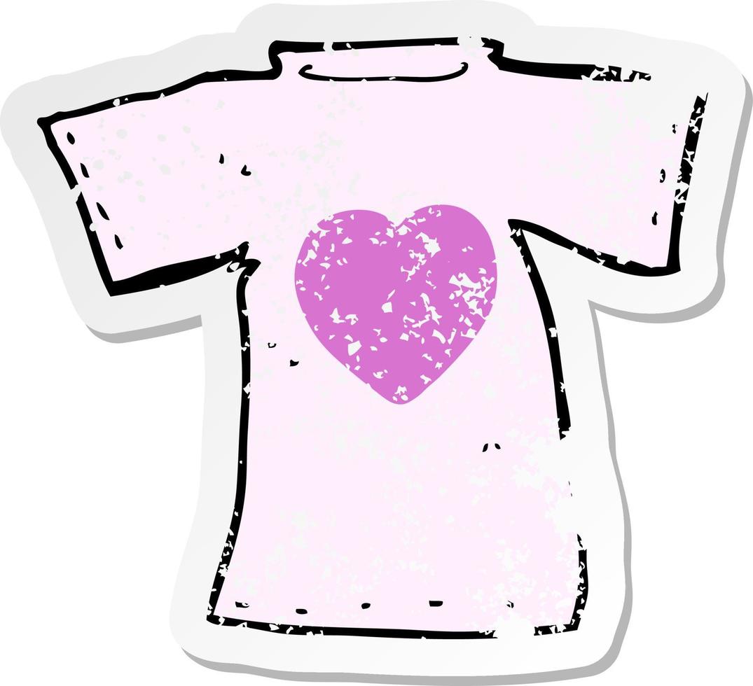 pegatina retro angustiada de una camiseta de corazón de amor de dibujos animados vector