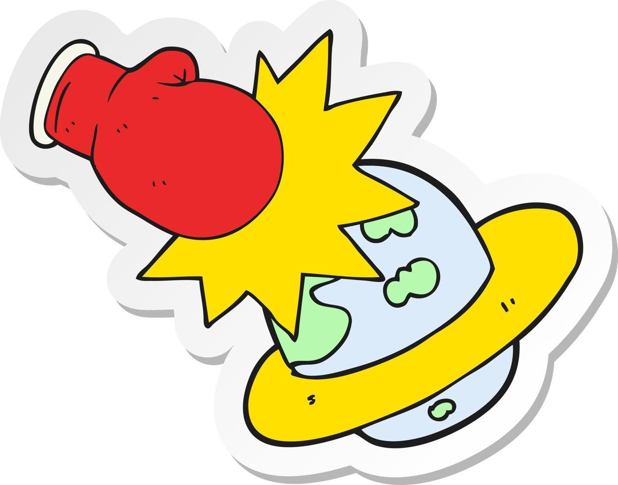 sticker of a cartoon planet taking a punch vector