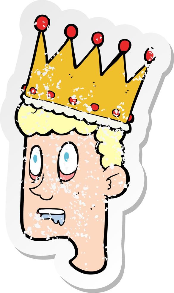 retro distressed sticker of a cartoon idiot prince vector