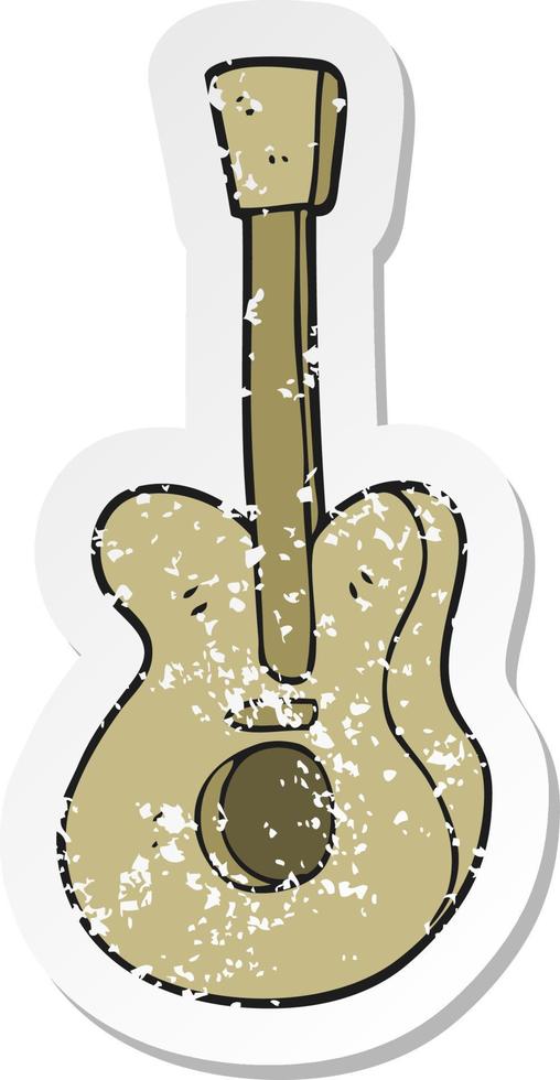 retro distressed sticker of a cartoon guitar vector