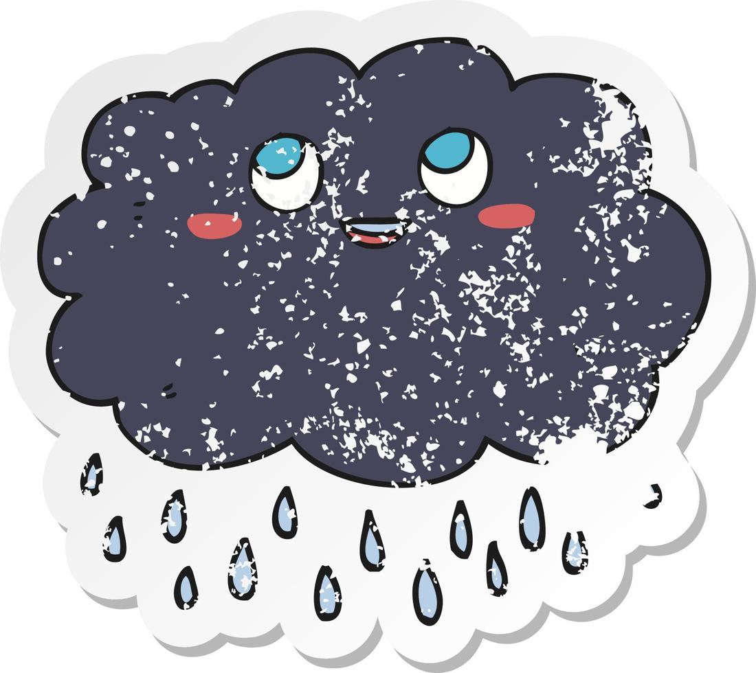 pegatina retro angustiada de una nube de lluvia de dibujos animados vector