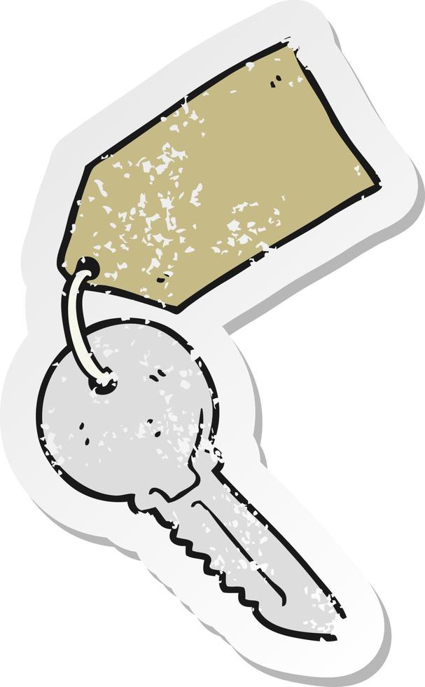 retro distressed sticker of a cartoon key with tag vector