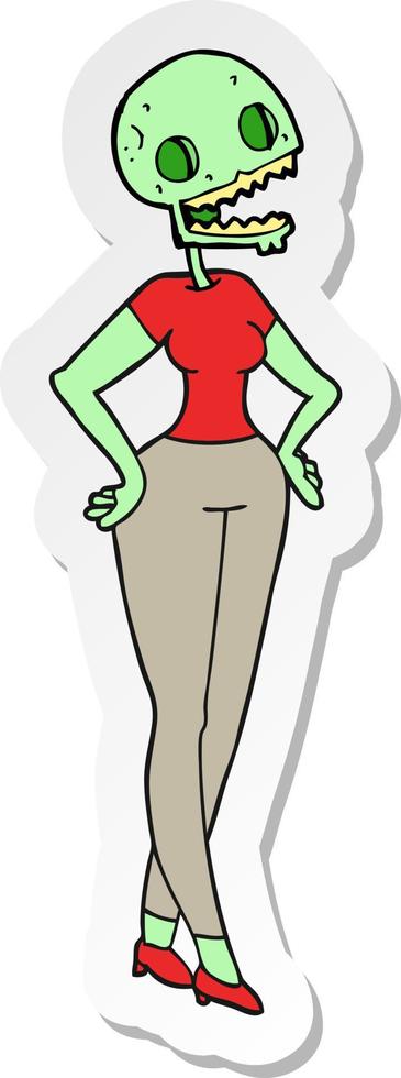 pegatina de una mujer zombie de dibujos animados vector