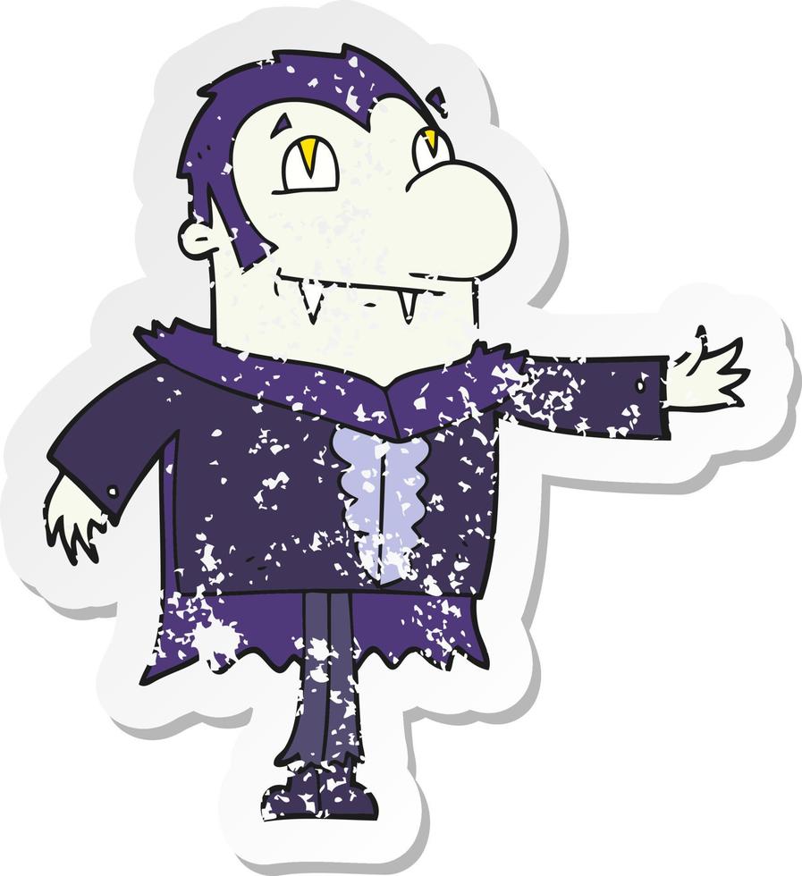 retro distressed sticker of a cartoon vampire vector