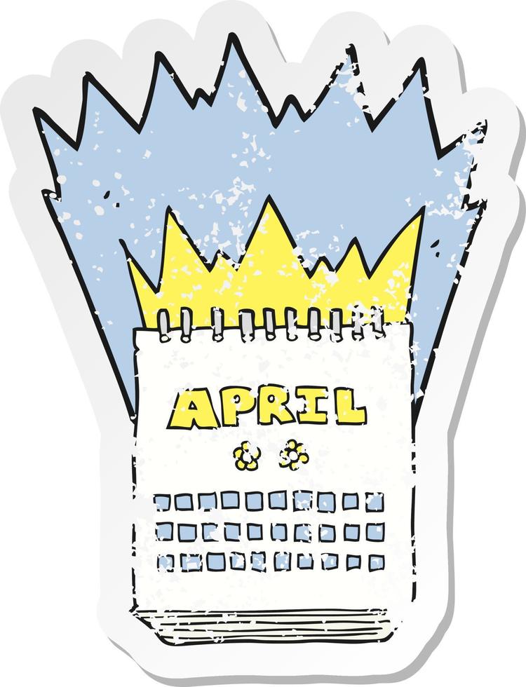 retro distressed sticker of a cartoon calendar showing month of April vector