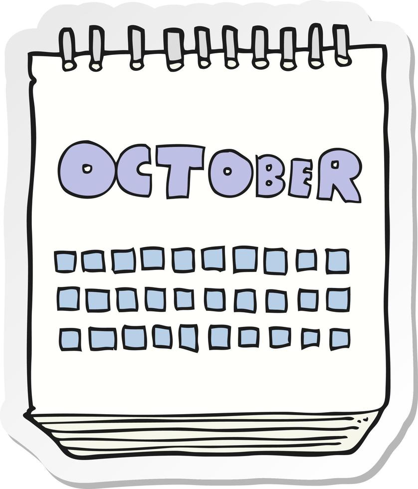 sticker of a cartoon calendar showing month of october vector