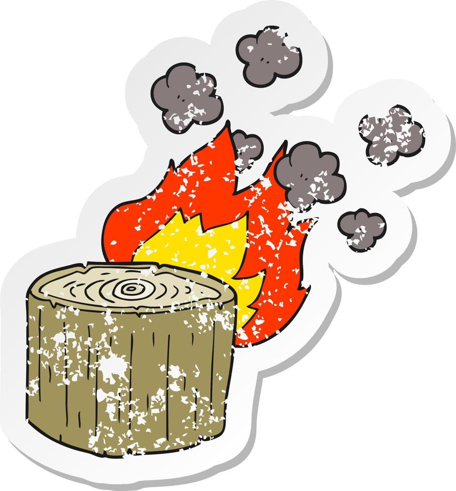 retro distressed sticker of a cartoon burning log vector