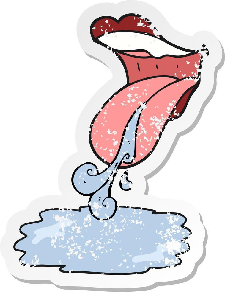 retro distressed sticker of a cartoon mouth drooling vector