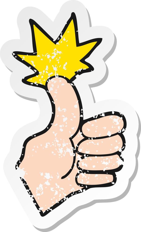 retro distressed sticker of a cartoon thumbs up vector