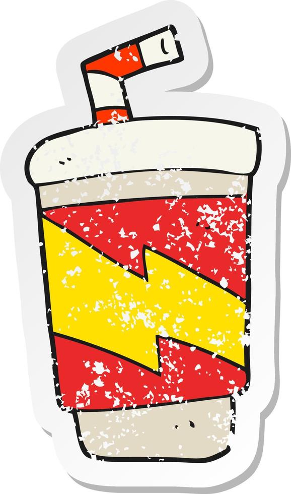 retro distressed sticker of a cartoon soda drink vector