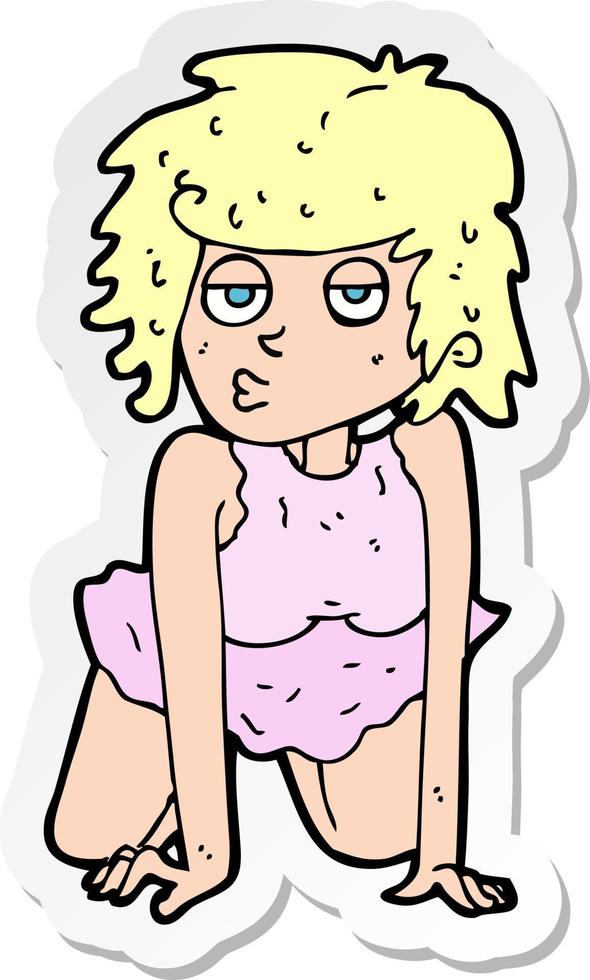 sticker of a cartoon woman doing pin-up pose vector