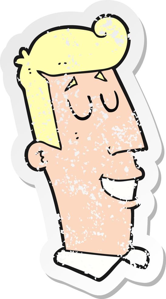pegatina retro angustiada de un hombre sonriente de dibujos animados vector