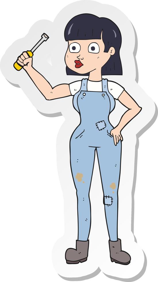 sticker of a cartoon female mechanic vector