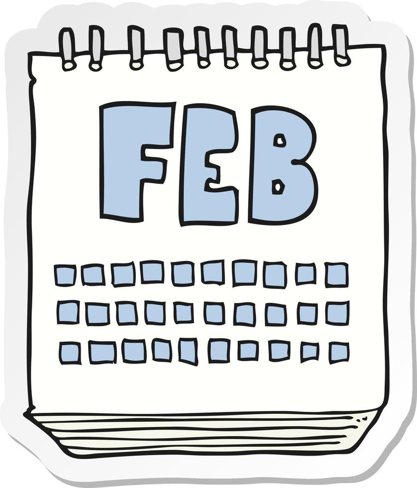 pegatina de un calendario de dibujos animados que muestra el mes de febrero vector