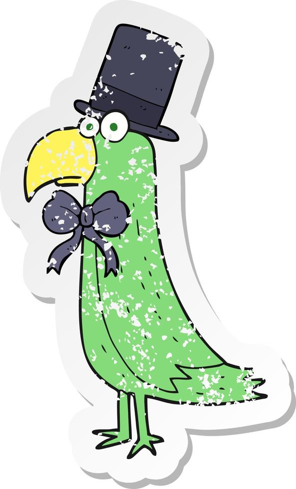 retro distressed sticker of a cartoon posh parrot vector