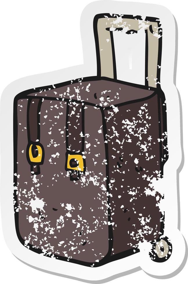 retro distressed sticker of a cartoon luggage vector