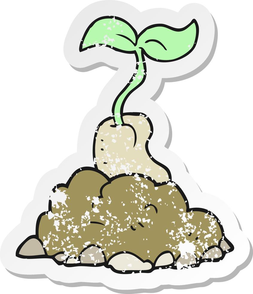 retro distressed sticker of a cartoon sprouting seed vector