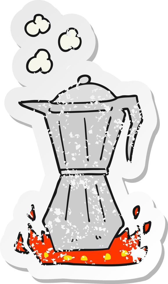 retro distressed sticker of a cartoon stovetop espresso maker vector