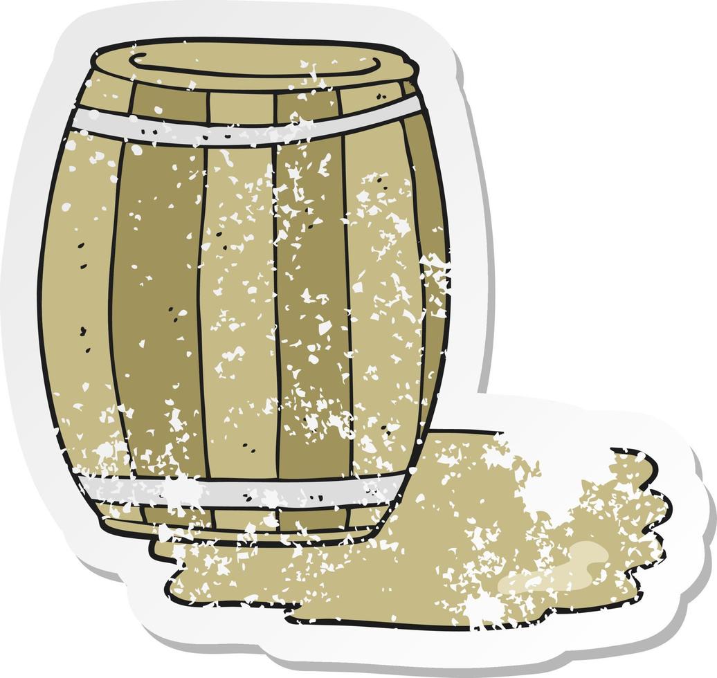 retro distressed sticker of a cartoon barrel of beer vector