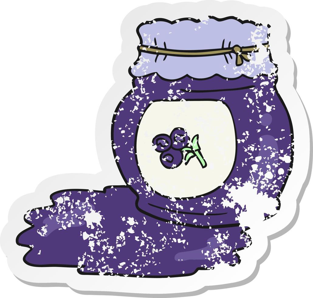 retro distressed sticker of a cartoon blueberry jam vector
