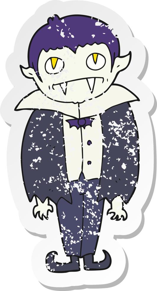 retro distressed sticker of a cartoon vampire boy vector