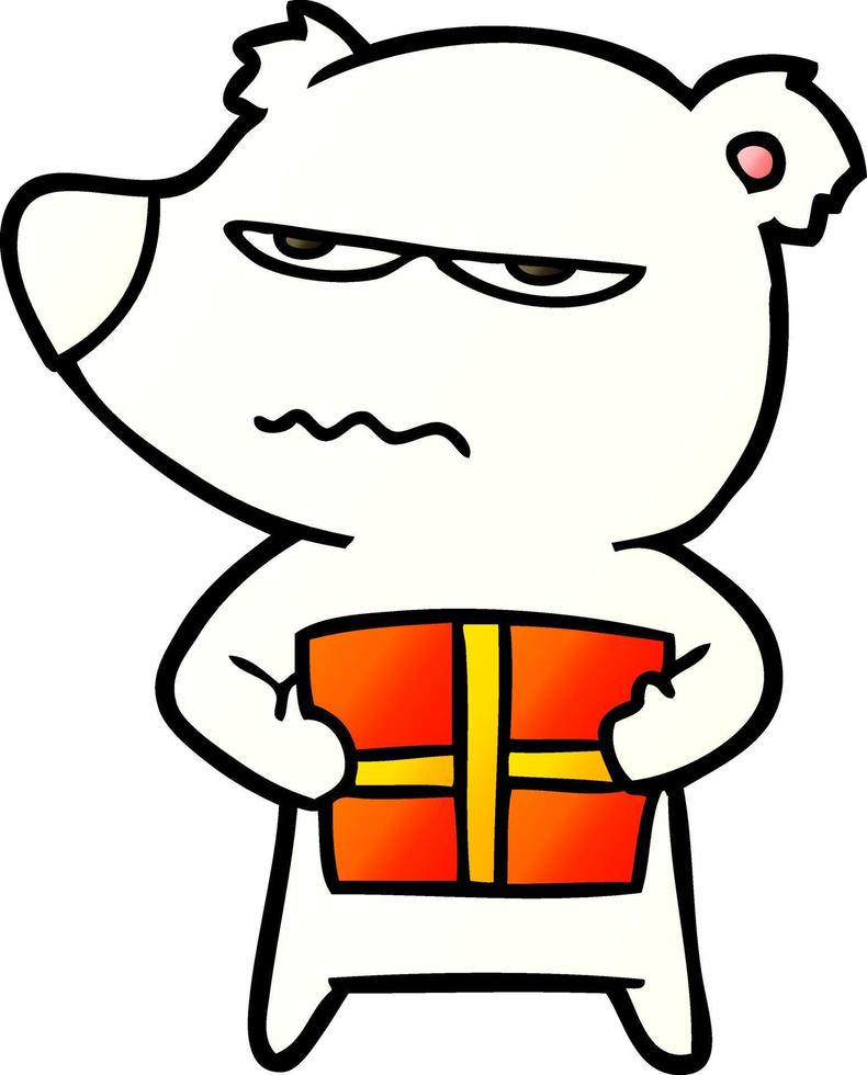 polar bear with christmas present cartoon vector