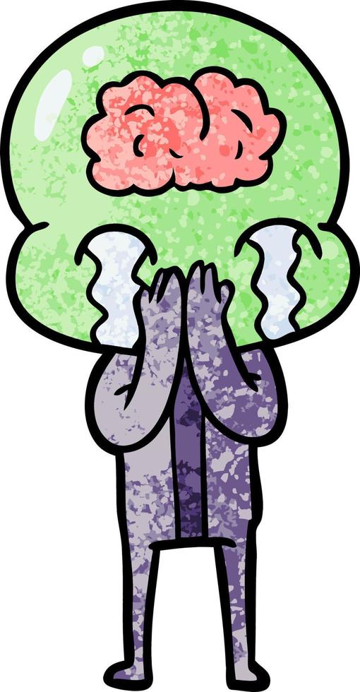 cartoon big brain alien crying vector