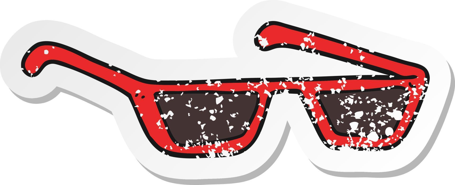 retro distressed sticker of a cartoon sunglasses vector