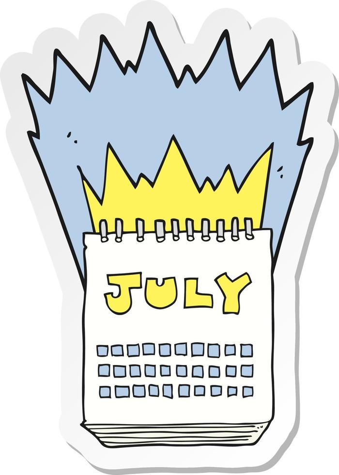 sticker of a cartoon calendar showing month of July vector