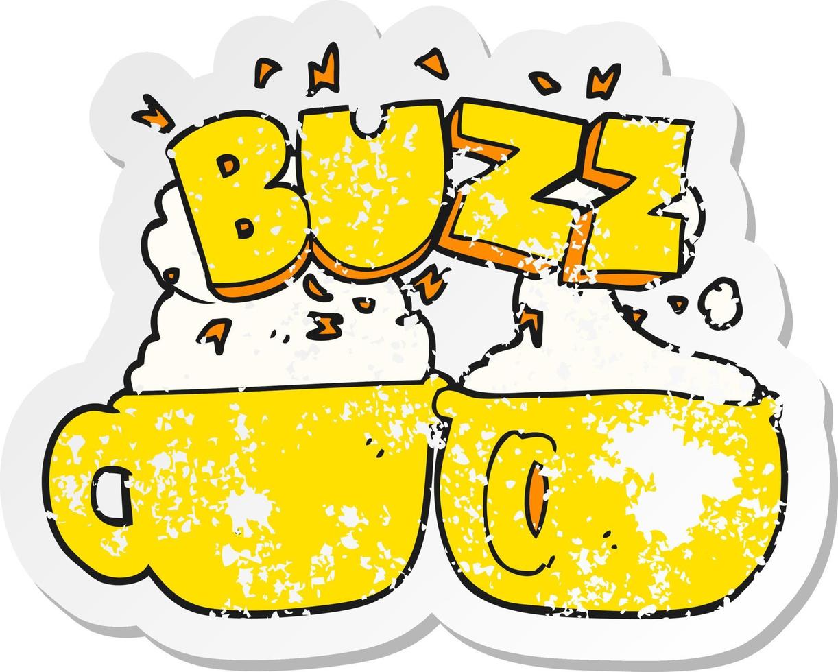 retro distressed sticker of a cartoon coffee cups vector