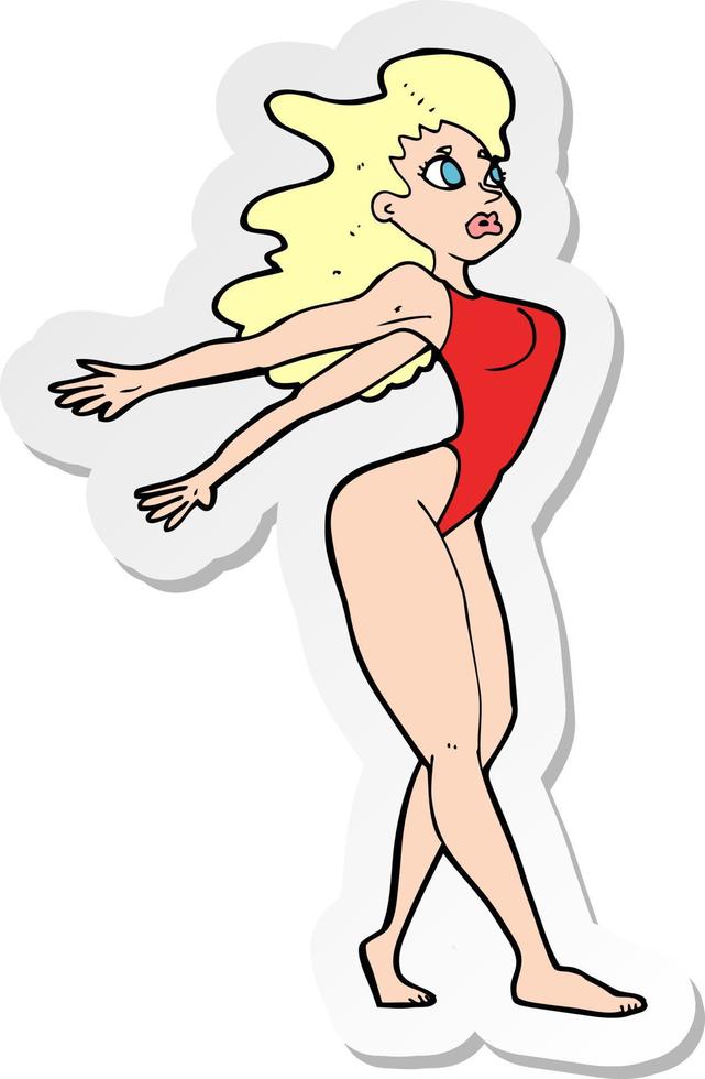 sticker of a cartoon sexy woman in swimsuit vector