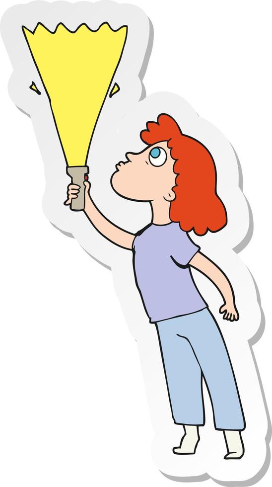 sticker of a cartoon woman searching with torch vector