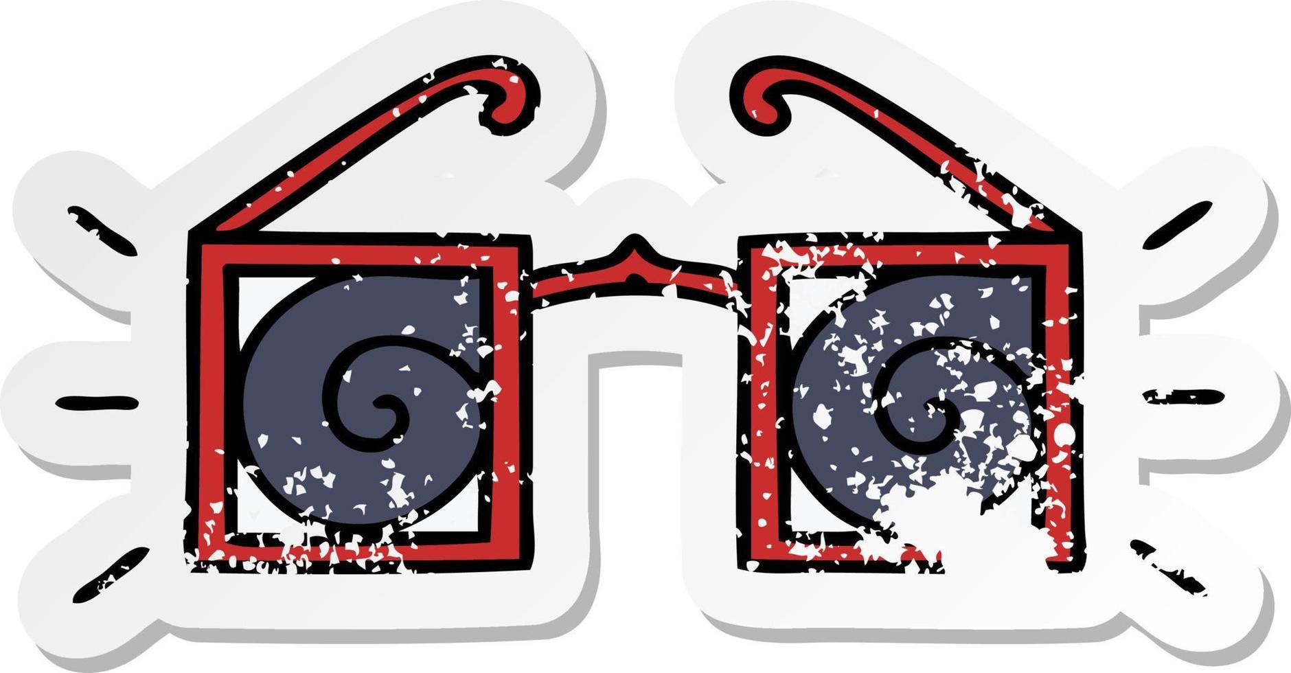distressed sticker of a cute cartoon hypnotic glasses vector