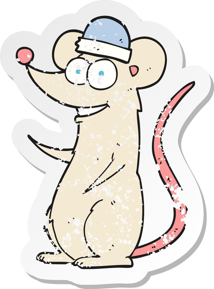 retro distressed sticker of a cartoon happy mouse vector