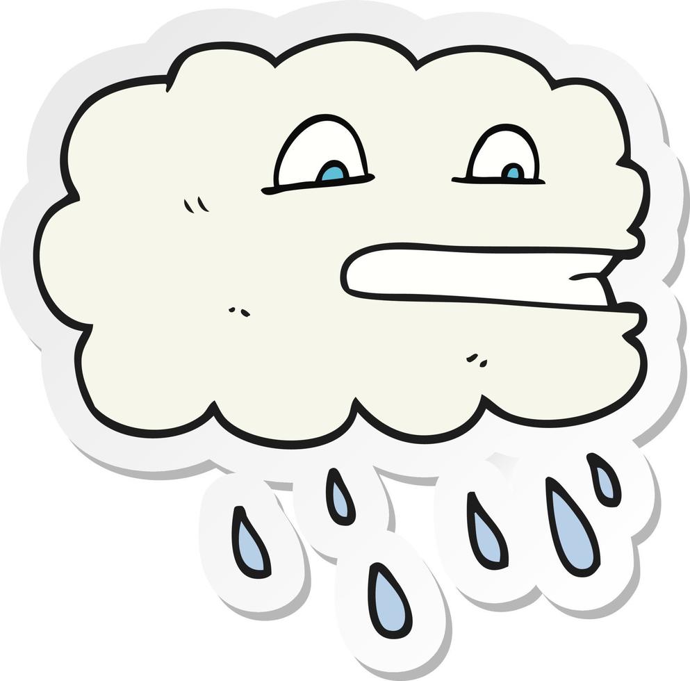 sticker of a cartoon rain cloud vector