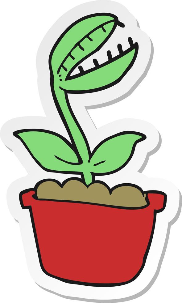 sticker of a cartoon venus fly trap vector