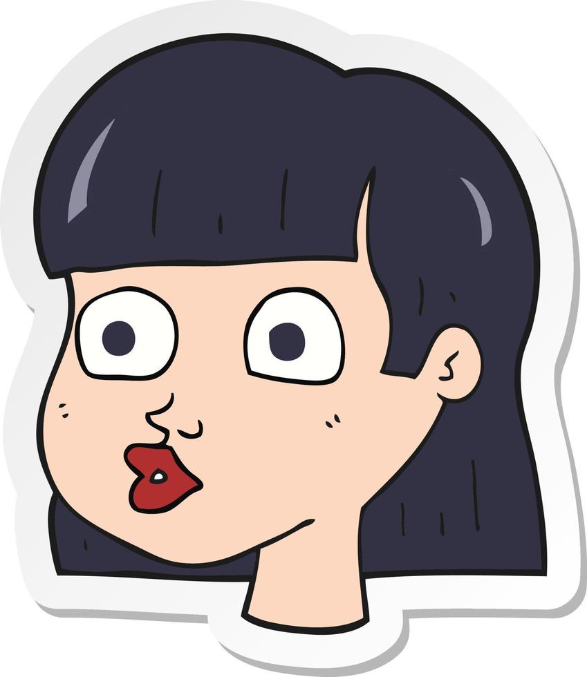 sticker of a cartoon female face vector