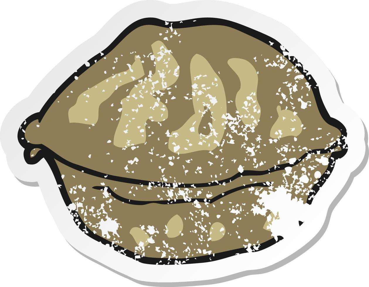 retro distressed sticker of a cartoon walnut in shell vector