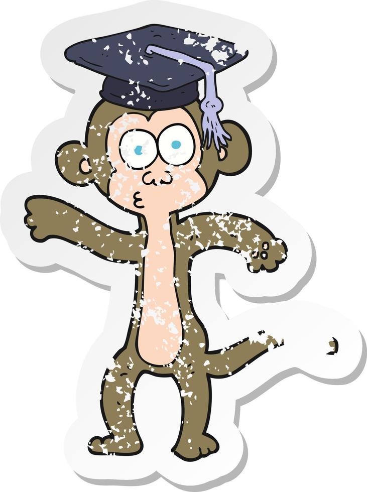 retro distressed sticker of a cartoon graduate monkey vector