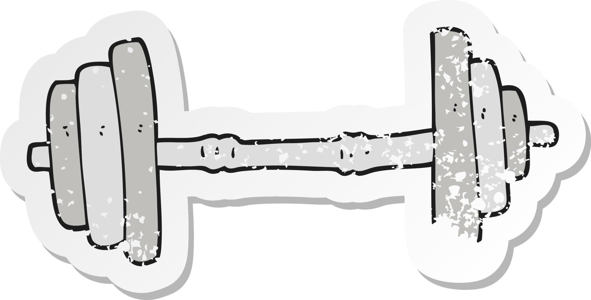 retro distressed sticker of a cartoon barbell vector