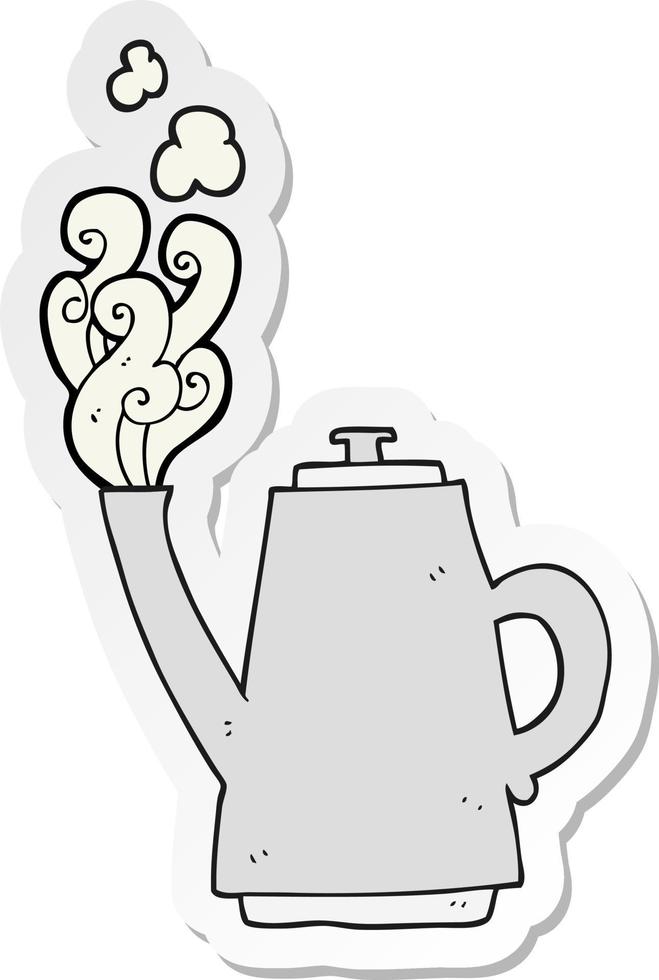 sticker of a cartoon steaming coffee kettle vector