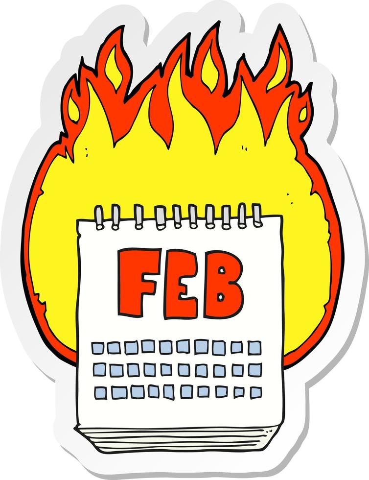 sticker of a cartoon calendar showing month of february vector
