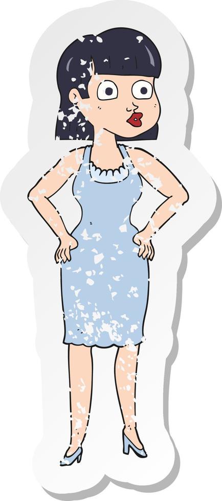 retro distressed sticker of a cartoon woman with hands on hips vector