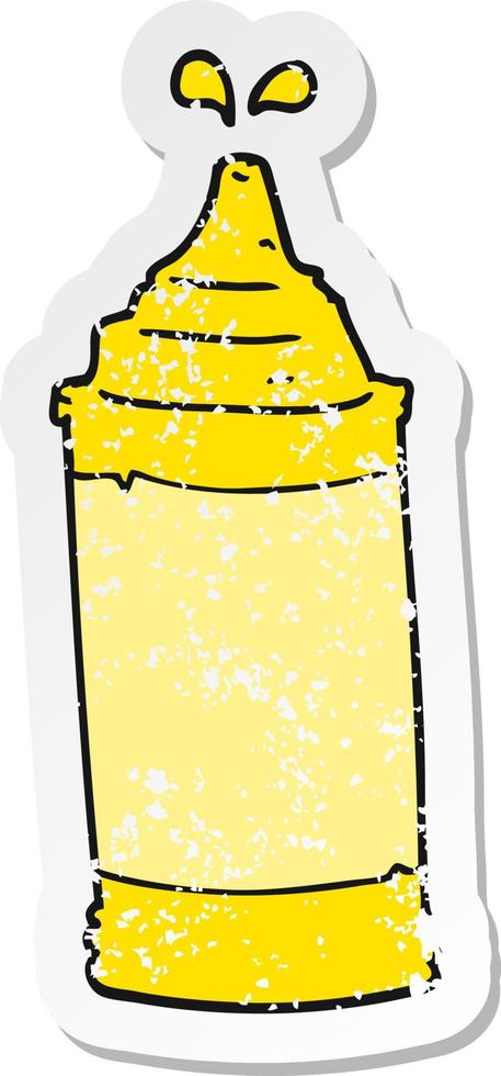 retro distressed sticker of a cartoon mustard bottle vector