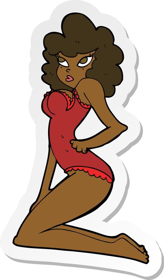 sticker of a cartoon pin-up woman vector