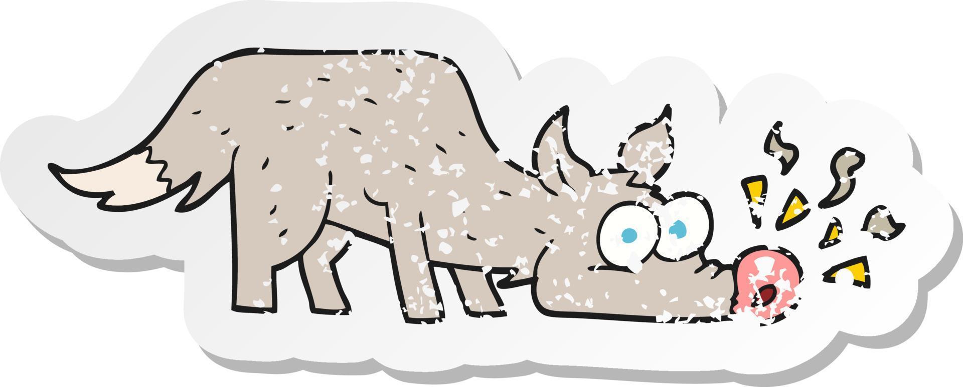 retro distressed sticker of a cartoon dog sniffing vector