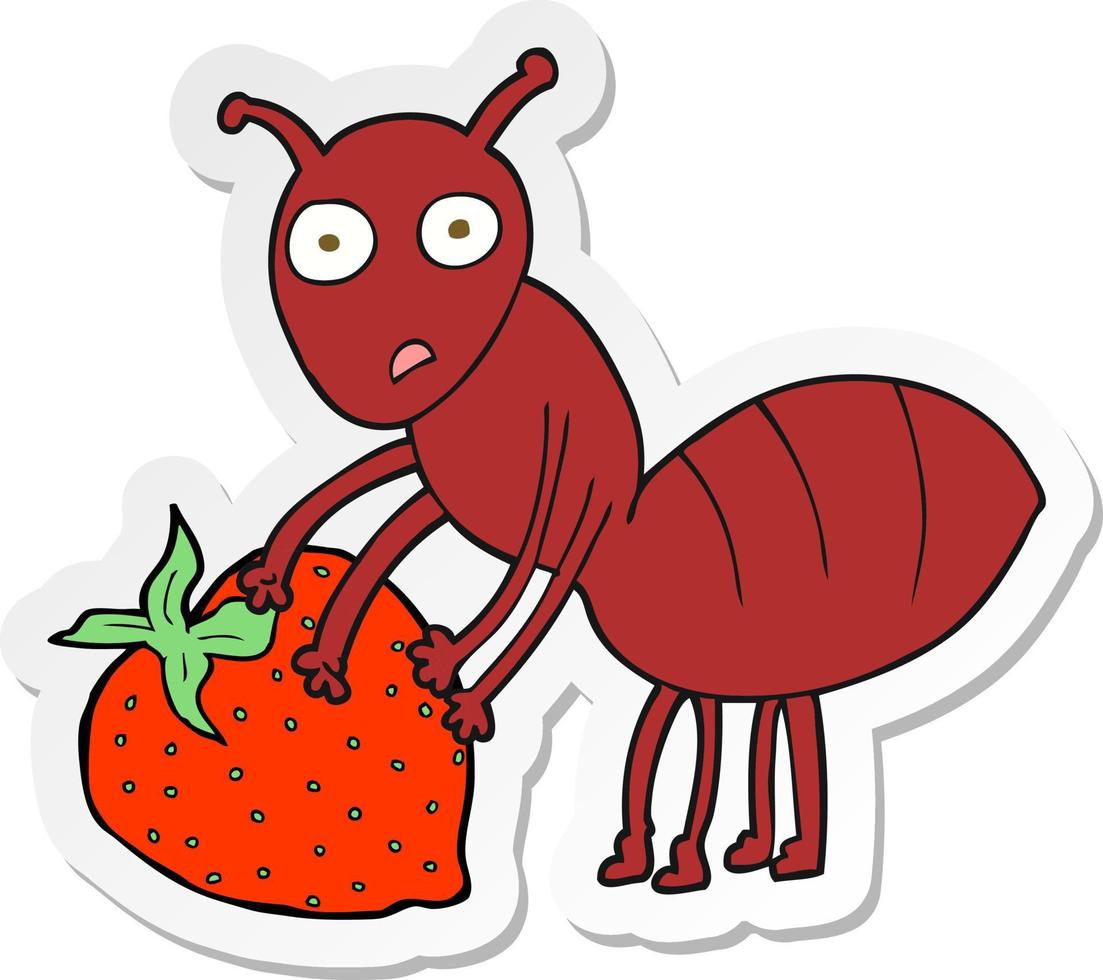 sticker of a cartoon ant with berry vector